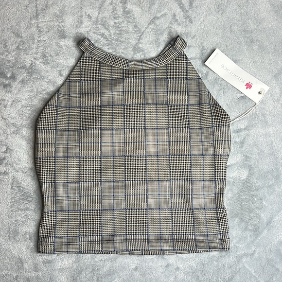 NWT KiraGrace Grace Yoga Halter Crop Top Spring Plaid Size Small - Picture 4 of 14